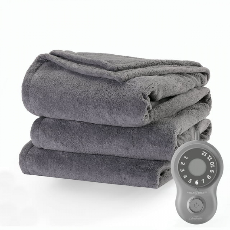ihocon: Sunbeam Microplush Electric Heated Blanket, Ultimate Gray, Twin Size電熱毯