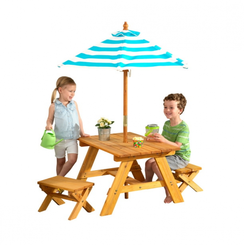 ihocon: KidKraft Outdoor Wooden Table & Bench Set 兒童室外桌椅, 含遮陽傘