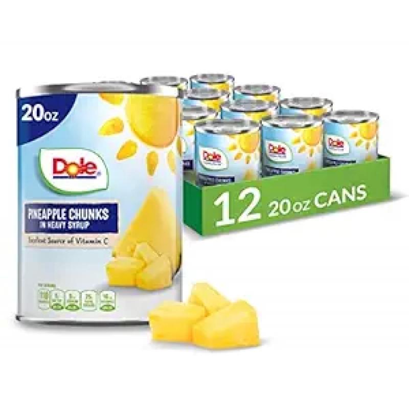ihocon: Dole Canned Fruit, Pineapple Chunks in Heavy Syrup, Gluten Free, Pantry Staples 鳳梨罐頭 20 Oz, 12罐