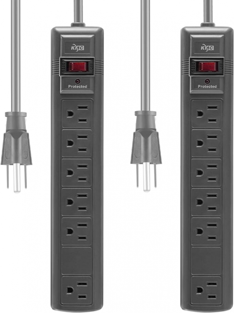 ihocon: KMC 6-Outlet Surge Protector Power Strip, 2-Pack, 1200 Joules, 6ft Cord, Adapter Spaced Outlet, Overload Protection 6呎, 6插座電湧保護延長線/電源板 2個
