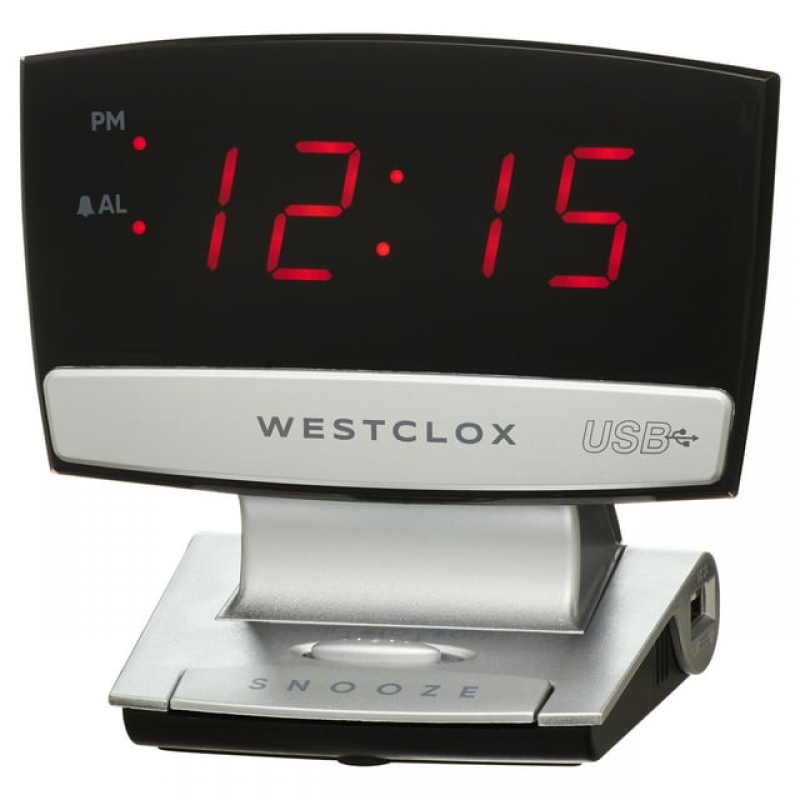 ihocon: Westclox Silver and Black Electric Digital Desk or Night Table Alarm Clock with USB Charging Port – Model 71014X   數位鬧鐘
