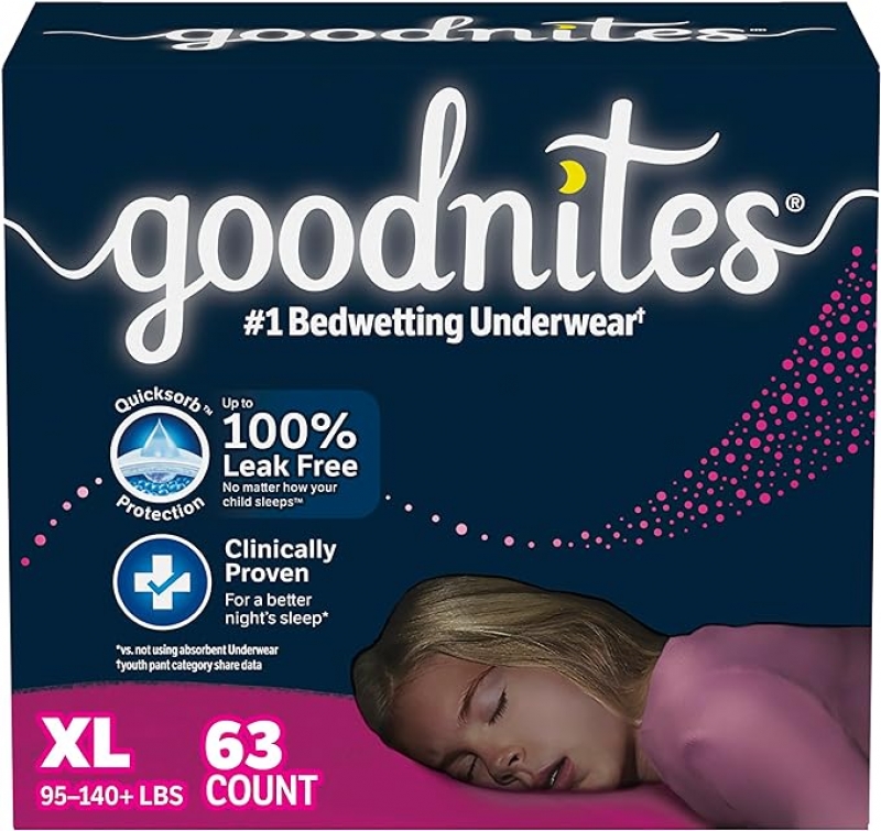 ihocon: Goodnites Girls' Nighttime Bedwetting Underwear女童夜間尿褲,XL (適合95-140+磅),21條, 3包 (共63條)