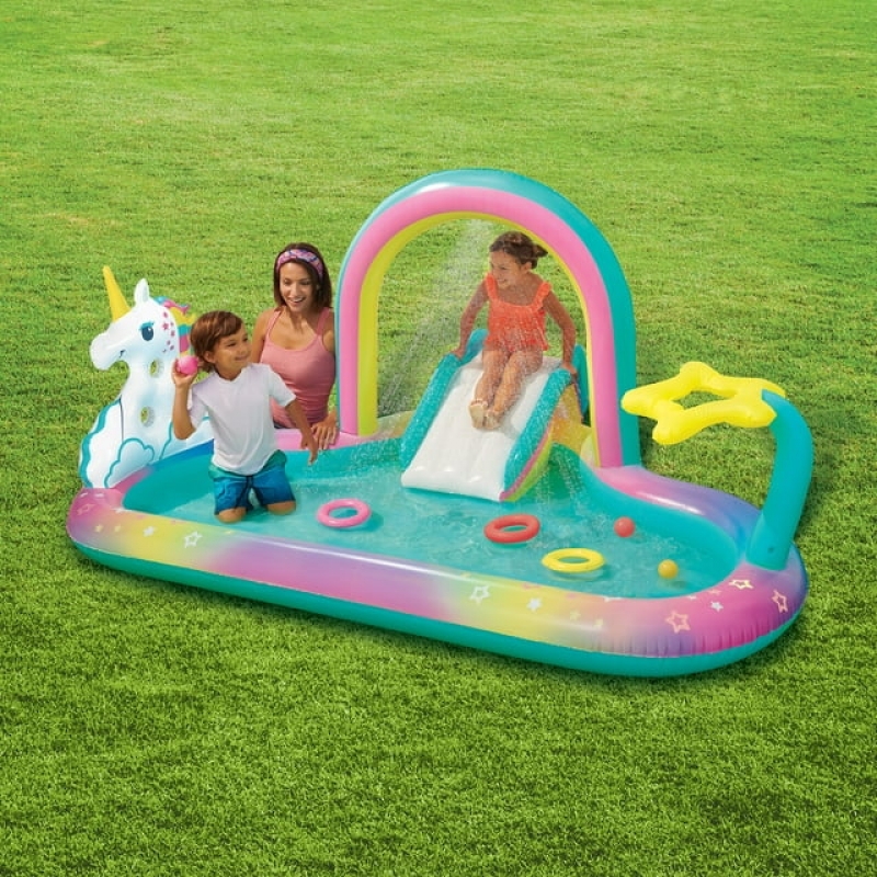 ihocon: Play Day Round Inflatable Rainbow Play Center, Ages 2 & Up 兒童充氣戲水池