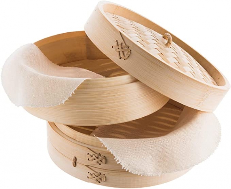 ihocon: Reishunger Bamboo Steamer Handmade Basket, Traditional 2-Tier Design - 10 Inch 雙層竹蒸籠, 含2片棉布