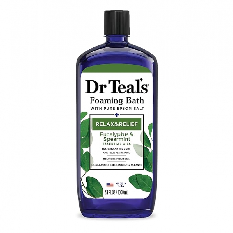 ihocon: Dr Teal's Foaming Bath with Pure Epsom Salt, Relax & Relief with Eucalyptus & Spearmint 泡沫沐浴乳,含浴鹽 34 fl oz